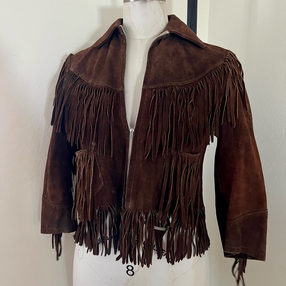 Vintage Brown Western Cowboy Suede Fringe Jacket Marshall Field’s Boys 12